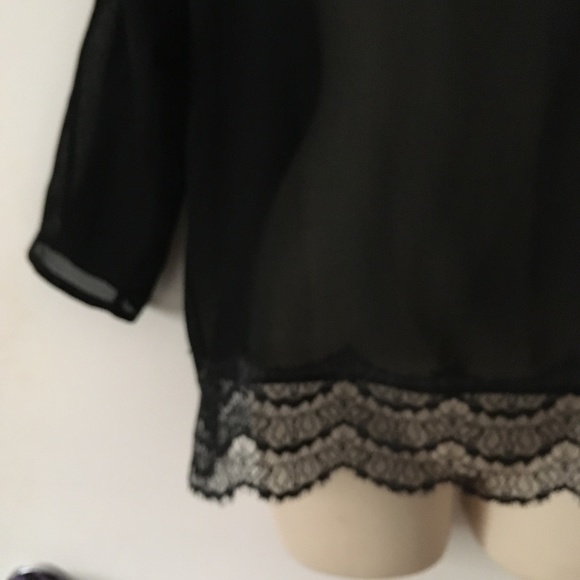 SANDRO Paris Black Crepe + Lace Deep V Back Blouse S - Picture 4 of 6
